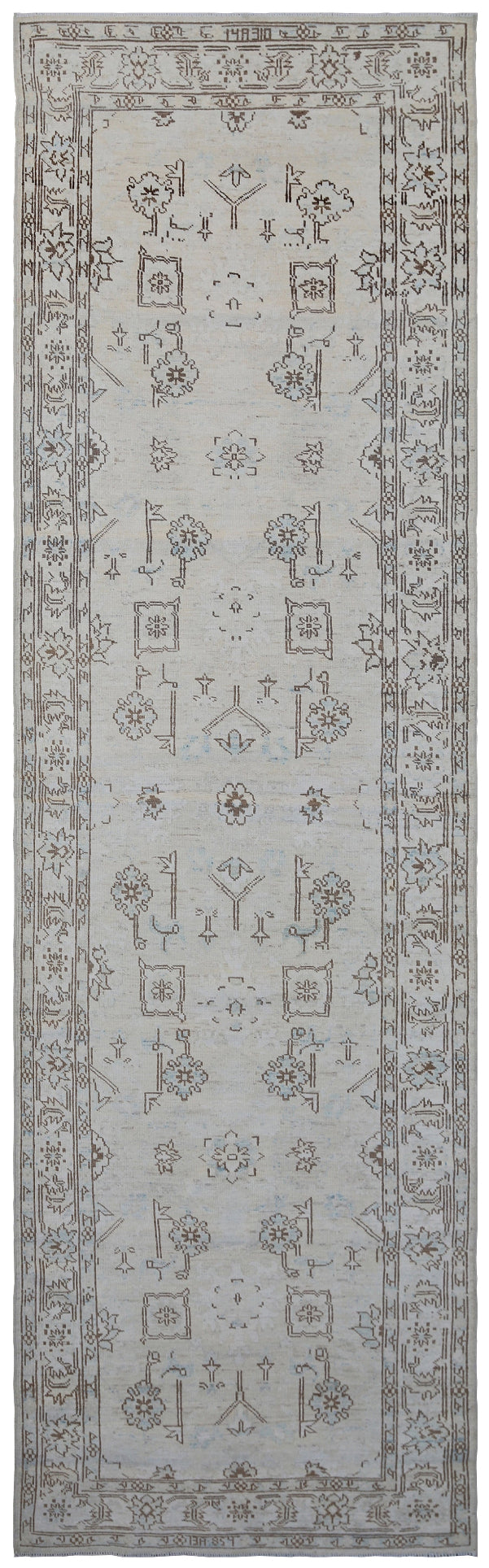 3'x9' Ariana Traditional Ivory Blue Grey Brown Runner Rug