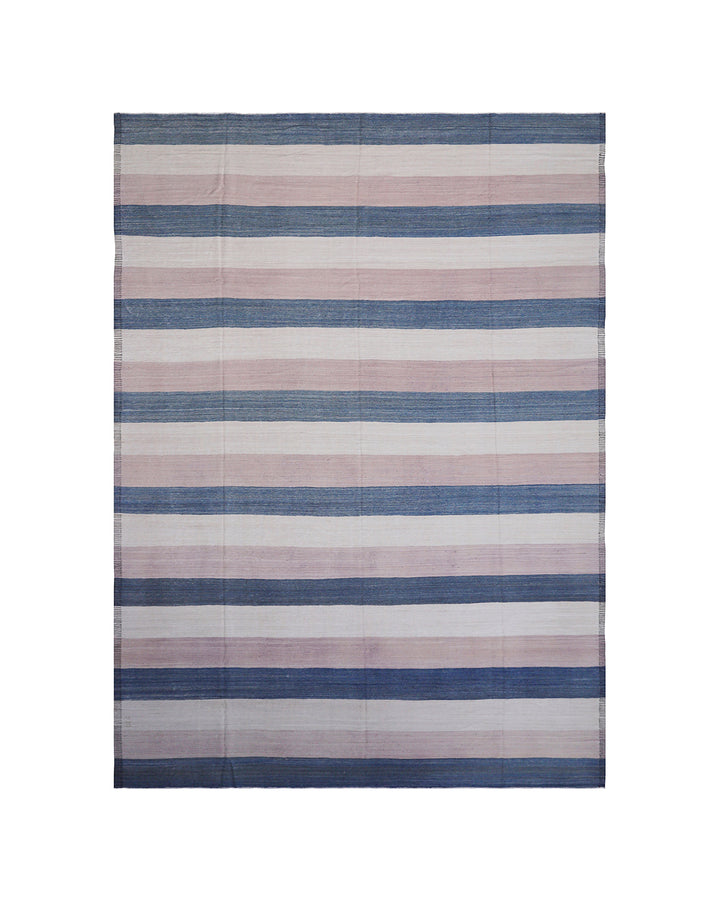 12'x17'Extra Large Striped Blue Tan and Ivory Ariana Handmade Kilim Rug