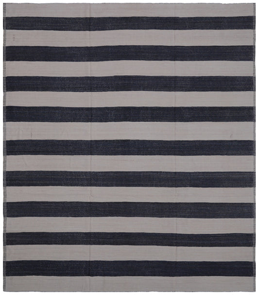 10'x12'Ariana Striped Navy Ivory Kilim Rug