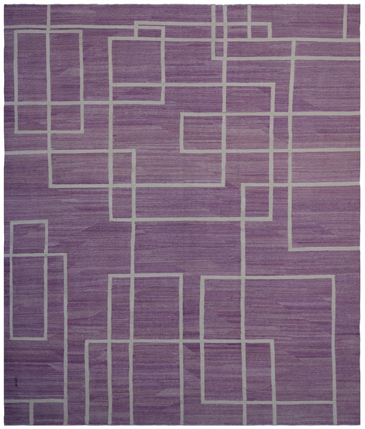 10'x13' Purple Cream Geometric Design Ariana Kilim Rug