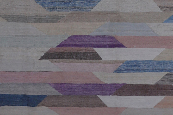 6'x9' Multicolor Blue and Purple Geometric Trapezoid Ariana Kilim Rug