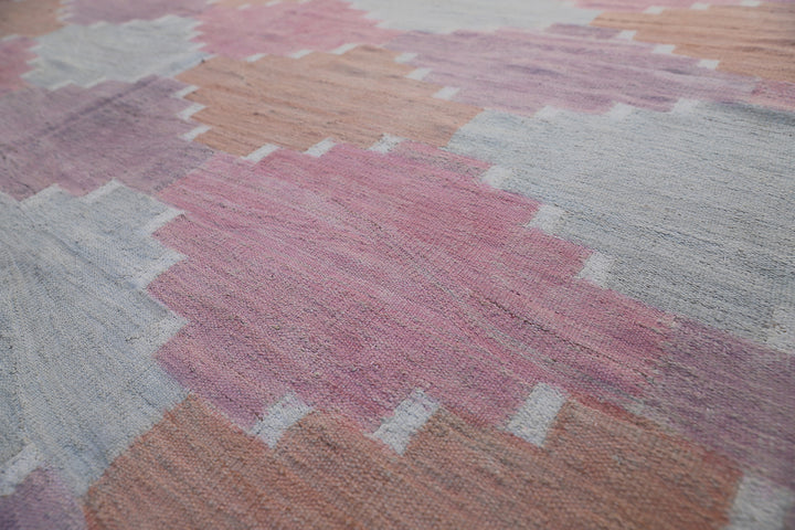 13'x14' Ariana Pink and Purple Geometric Plaid Kilim Area Rug