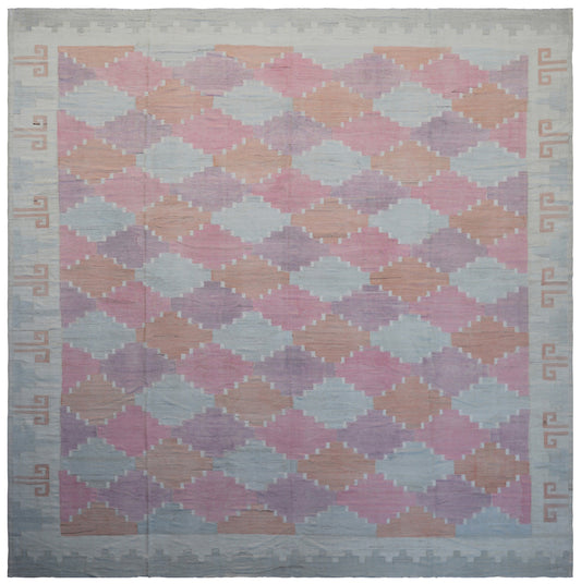 13'x14' Ariana Pink and Purple Geometric Plaid Kilim Area Rug