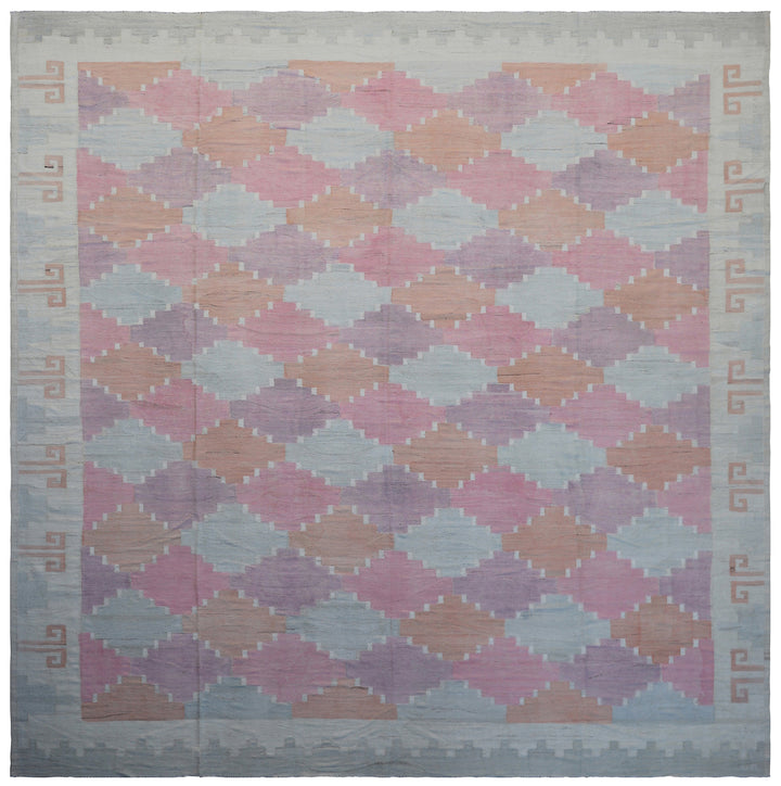 13'x14' Ariana Pink and Purple Geometric Plaid Kilim Area Rug