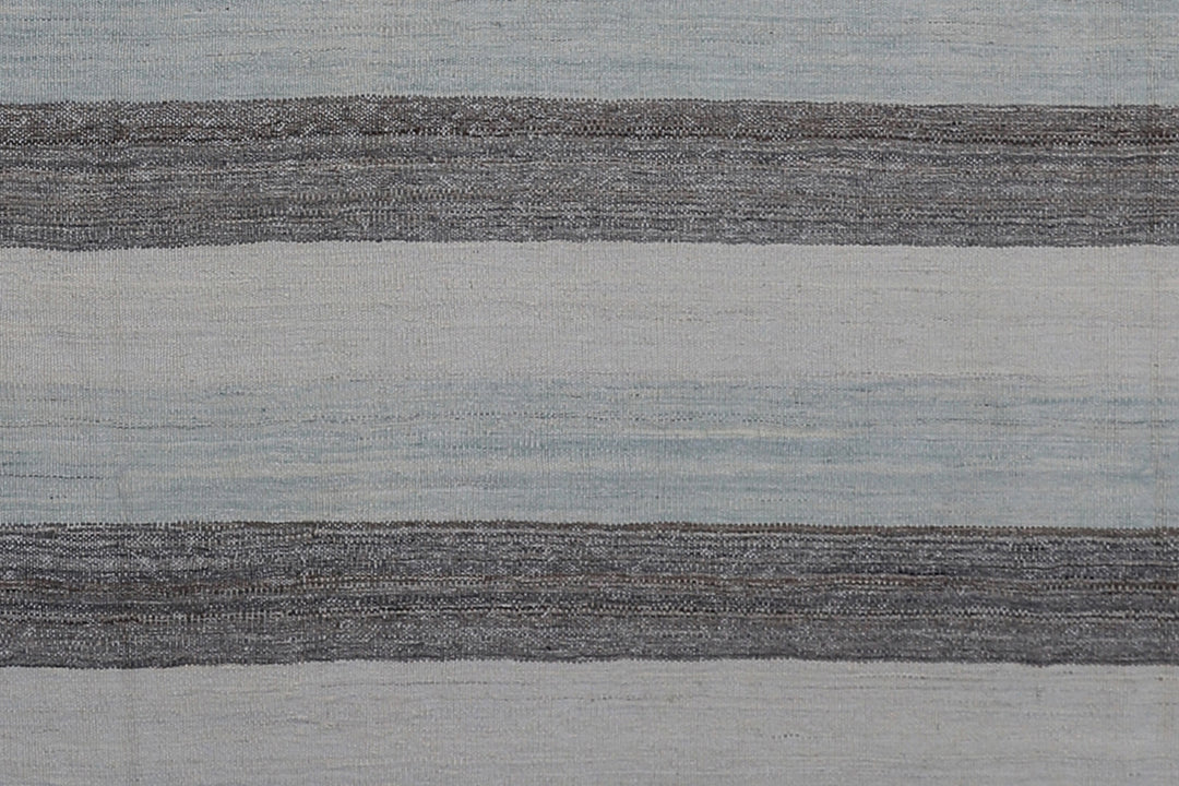 8'x11' Ariana Blue Ivory and Brown Striped Kilim Area Rug