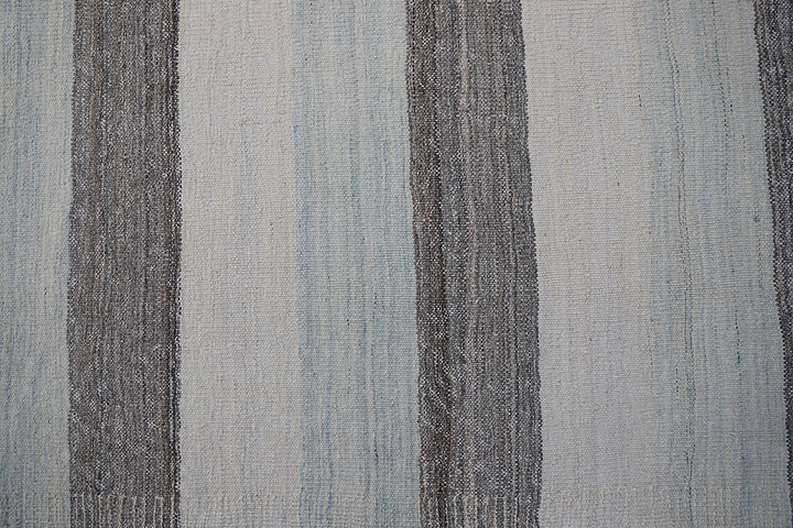 8'x11' Ariana Blue Ivory and Brown Striped Kilim Area Rug