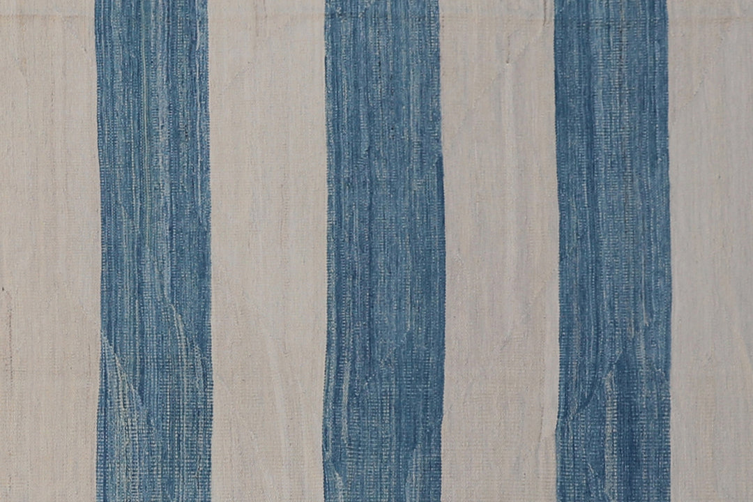 9'x12' Blue and Ivory White Striped Ariana Kilim Rug