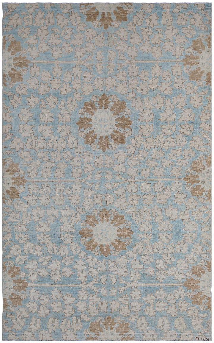 4'x6' Ariana Small Floral Transitional Blue Ivory Hand Knotted Wool Rug