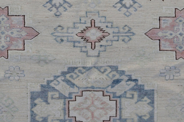 6'x7' Ariana Caucasian Design Ivory Blue Geometric Wool Rug