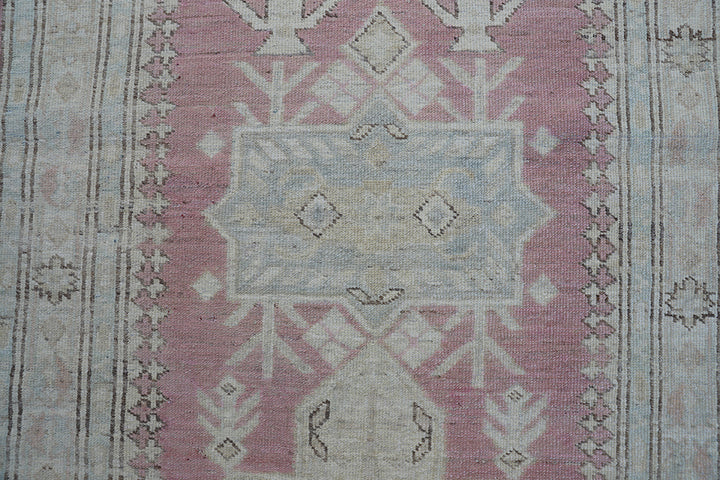 3'x10' Ariana Kazak Design Pink Ivory Blue Hazara Runner Rug
