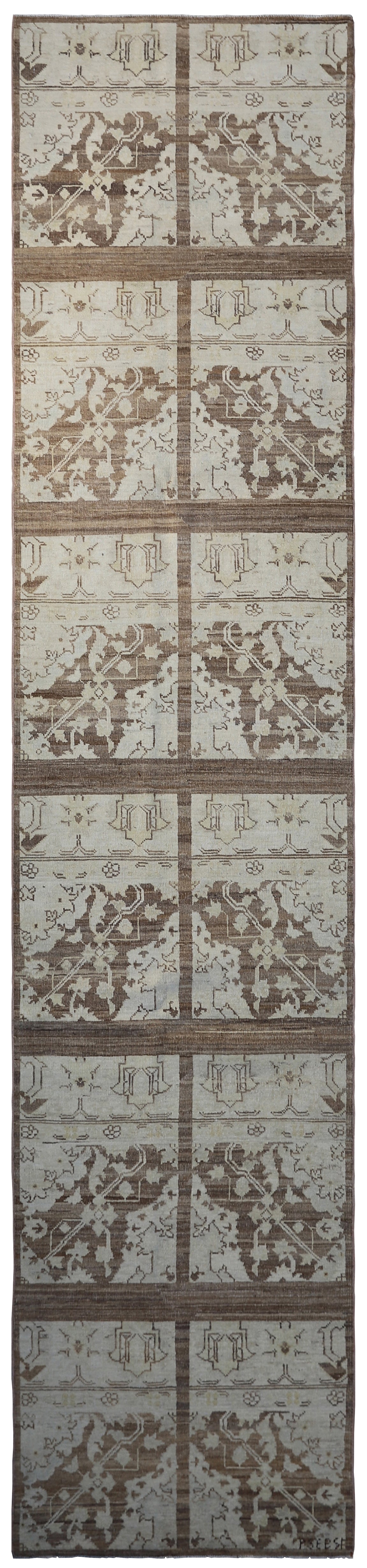 2'x11' Ariana Ivory and Brown Runner Rug