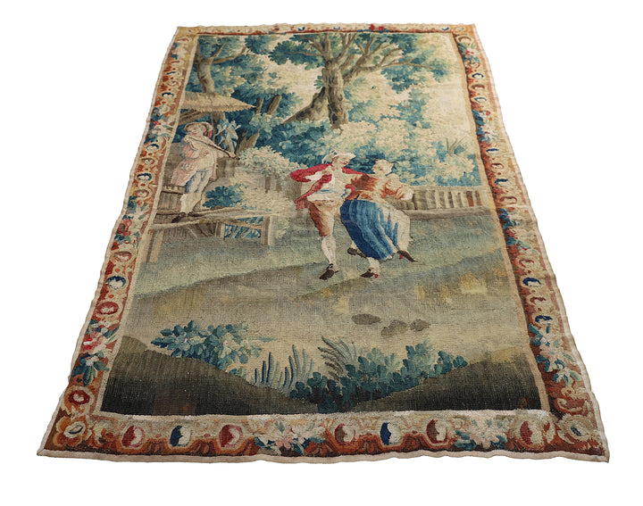 4'x7' 18th Century Flemish French Aubusson Tapestry