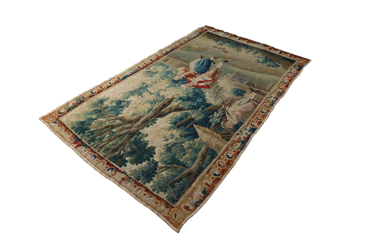 4'x7' 18th Century Flemish French Aubusson Tapestry