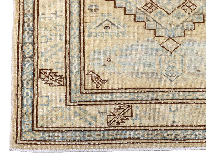2'x4' Ariana Hazara Afghan Hand-Knotted Caucasian Rug – Tan, Camel & Blue Area Rug