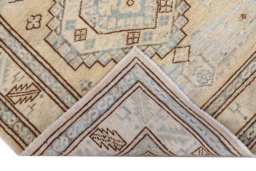 2'x4' Ariana Hazara Afghan Hand-Knotted Caucasian Rug – Tan, Camel & Blue Area Rug