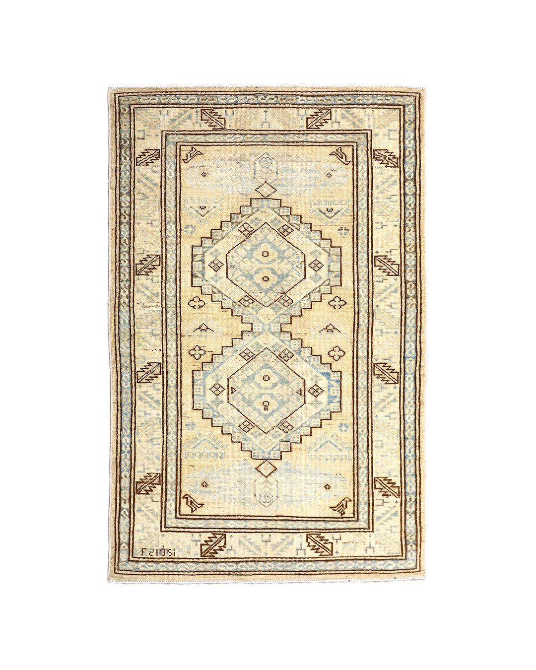 2'x4' Ariana Hazara Afghan Hand-Knotted Caucasian Rug – Tan, Camel & Blue Area Rug