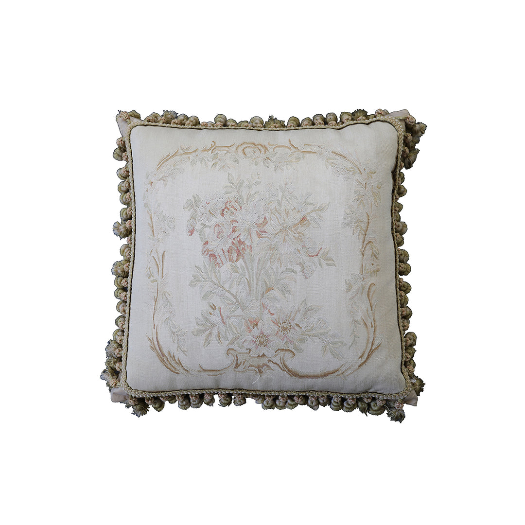 2'x2' Ivory White Floral Aubusson Silk Decor Pillowcase