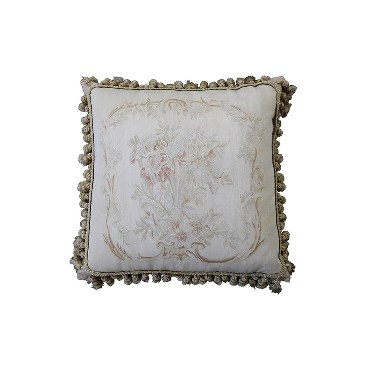 2'x2' Ivory White Floral Aubusson Silk Decor Pillowcase