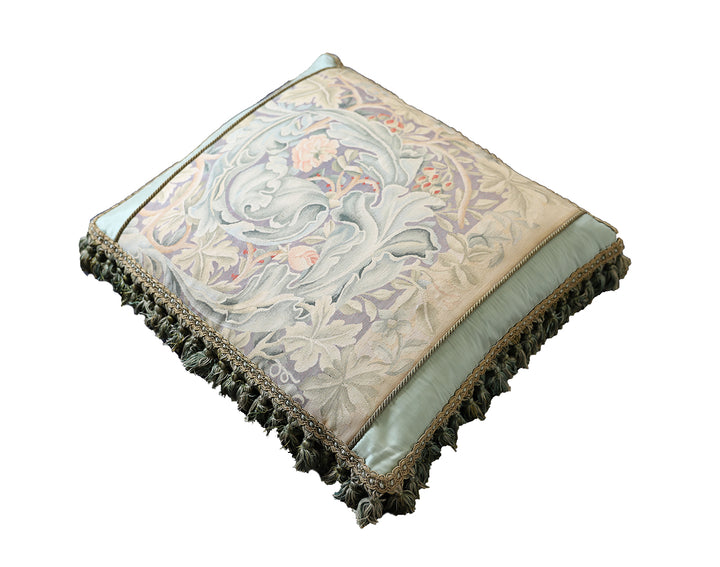 22"x25" Blue Floral Aubusson Silk Pillow Cover | Ariana Rugs