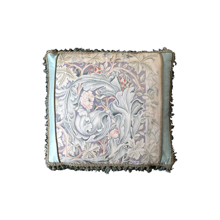 22"x25" Blue Floral Aubusson Silk Pillow Cover | Ariana Rugs
