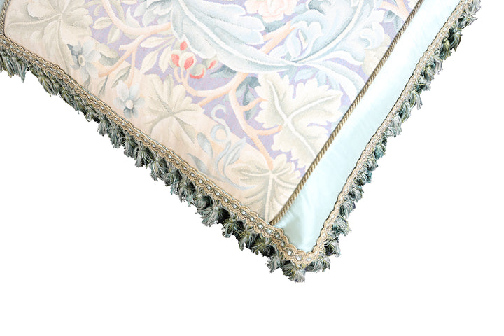 22"x25" Blue Floral Aubusson Silk Pillow Cover | Ariana Rugs