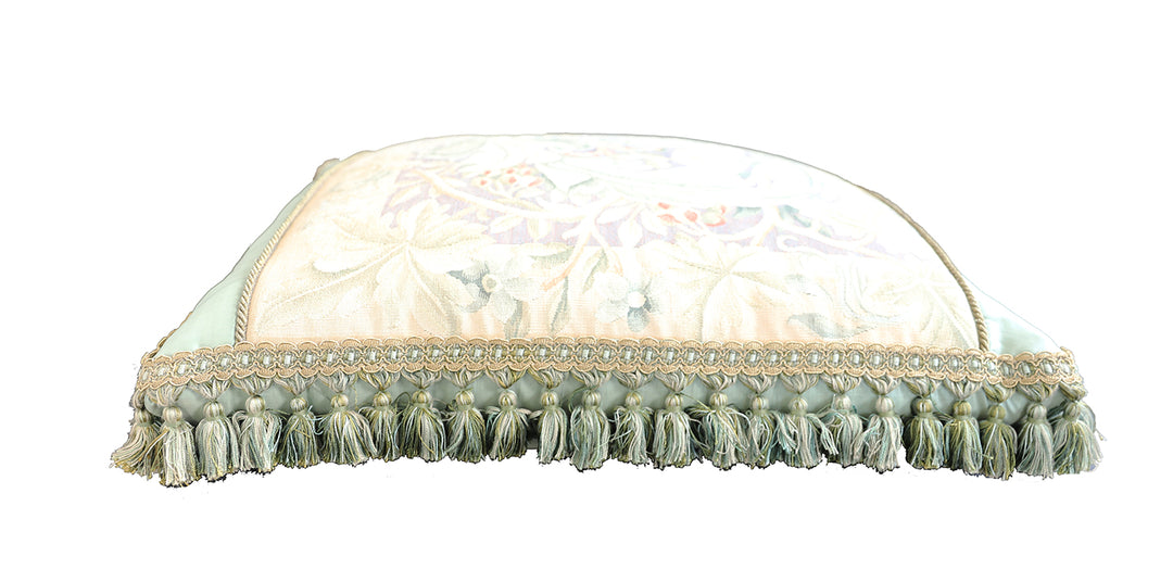 22"x25" Blue Floral Aubusson Silk Pillow Cover | Ariana Rugs