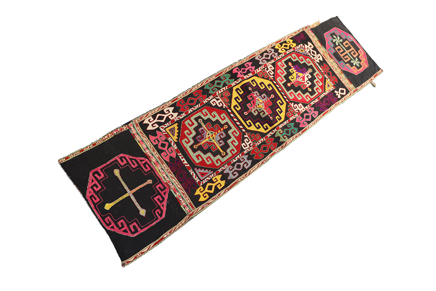 1'5"x5' Vintage Afghan Uzbek Tent Yurt Hand Embroidered Decorative Wall-hanging Textile