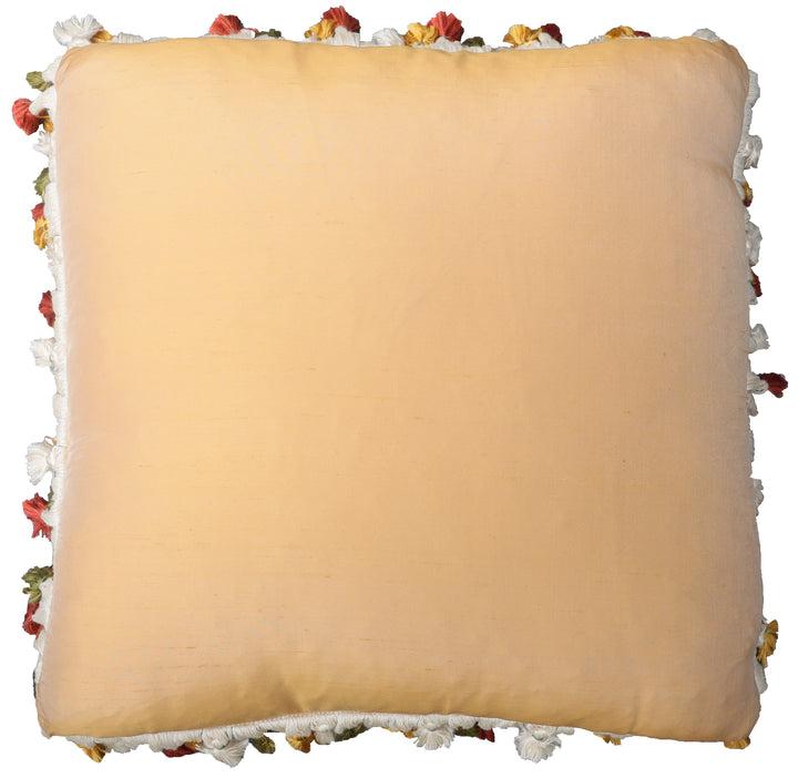 21''x21'' Tan and Cream Floral Hand-Woven Silk Aubusson Pillowcase