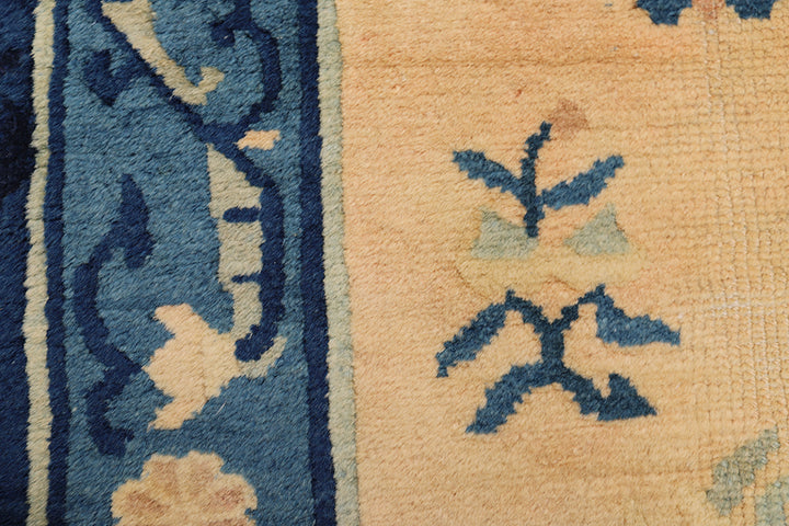 2'x4' Antique Chinese Peking Rug | Blue & Beige Floral