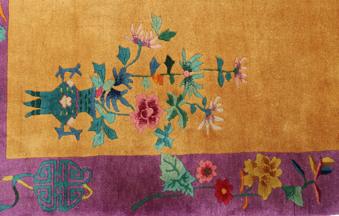 2'x4' Vintage Chinese Art Deco Rug | Small Rug | Floral Rug