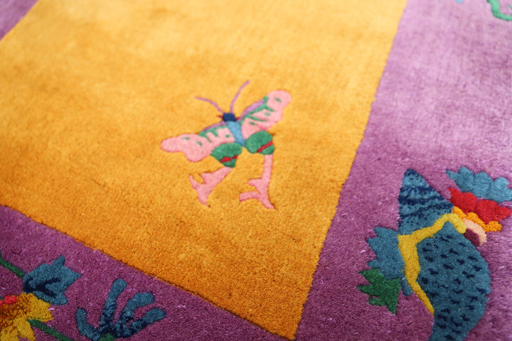 2'x4' Vintage Chinese Art Deco Rug | Small Rug | Floral Rug