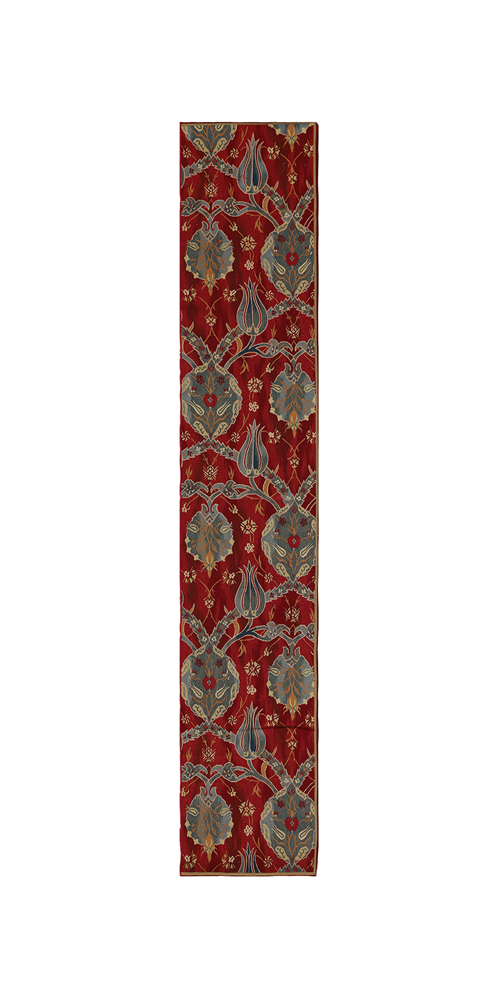 2'x12' Red Skinny Wool Runner | Ottoman Design Kilim Runner Rug