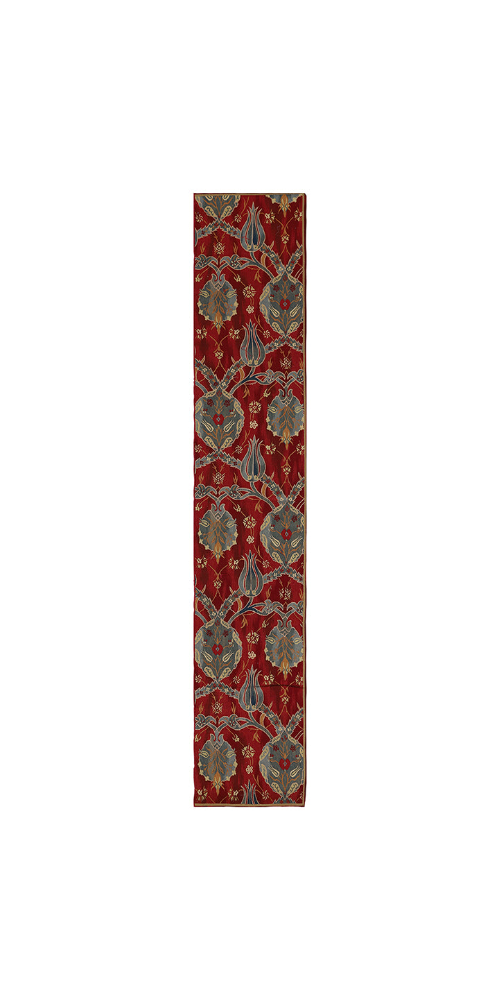 2'x12' Red Skinny Wool Runner | Ottoman Design Kilim Runner Rug