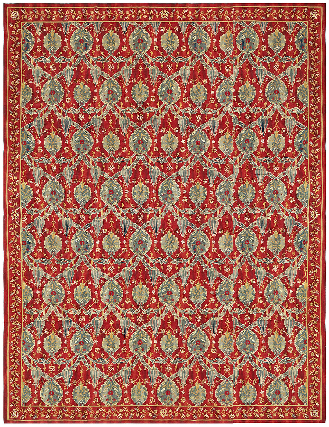 Large Wool Kilim | Red Aubusson Ottoman Design Kilim