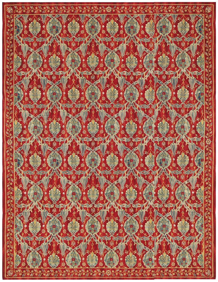 Large Wool Kilim | Red Aubusson Ottoman Design Kilim