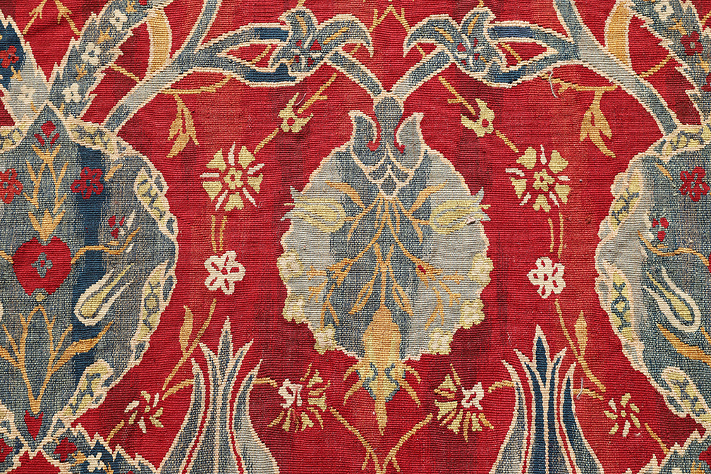 Red Persian Rug | Gold | Blue | Floral | Geometric