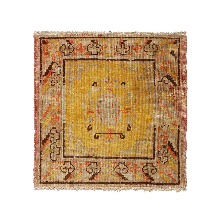 2'x2' Antique Khotan Rug | Handwoven Collectible in Organic Wool | Yellow Rug