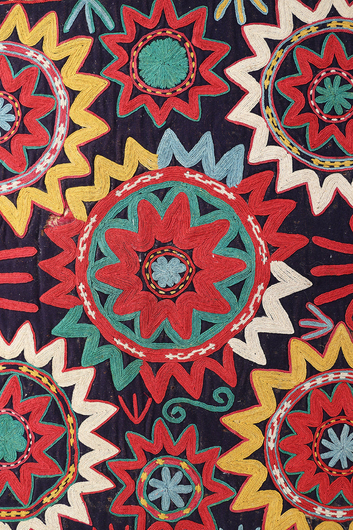2'x2' Antique Uzbek Laqai Embroidered Textile | Unique Collectable