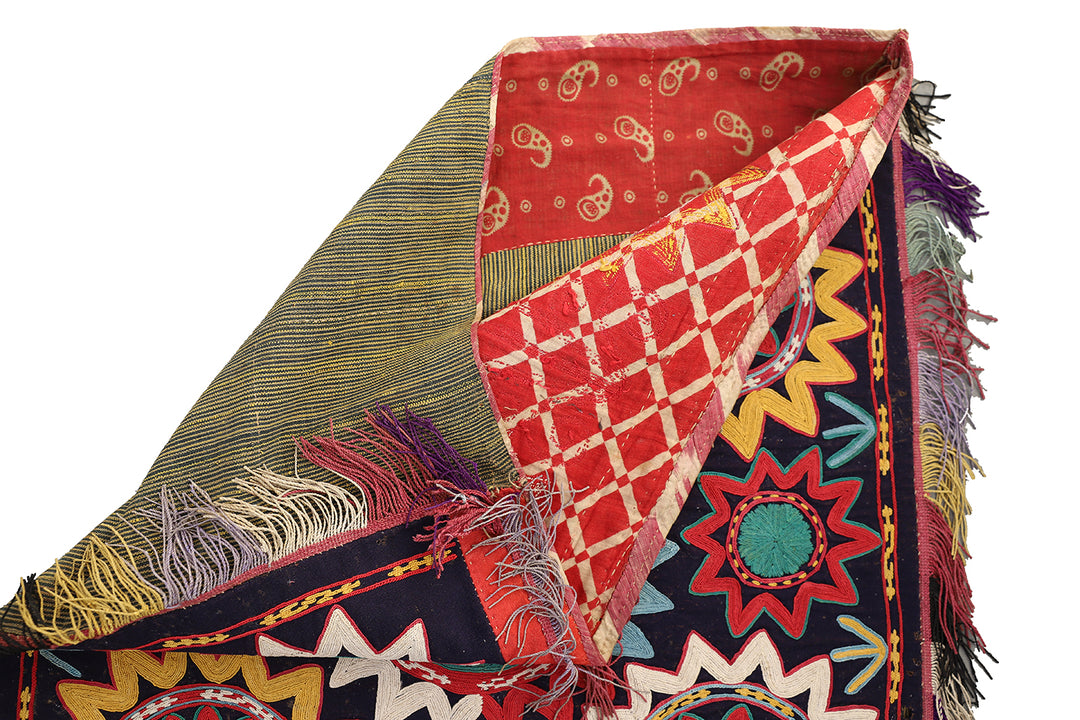 2'x2' Antique Uzbek Laqai Embroidered Textile | Unique Collectable