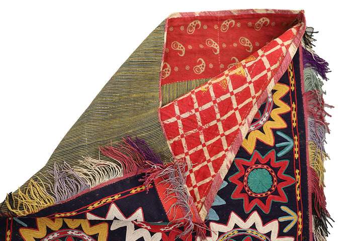 2'x2' Antique Uzbek Laqai Embroidered Textile | Unique Collectable