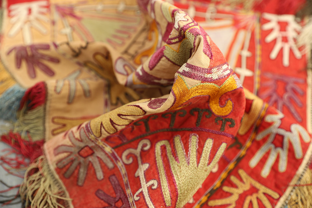 2'x2' Antique Uzbek Laqai Suzani Textile | Decorative Textile