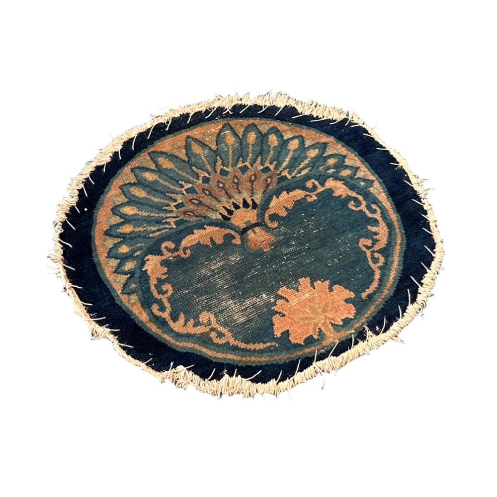 2'x2' Round Wool Rug | Antique Navy Peking Area Rug