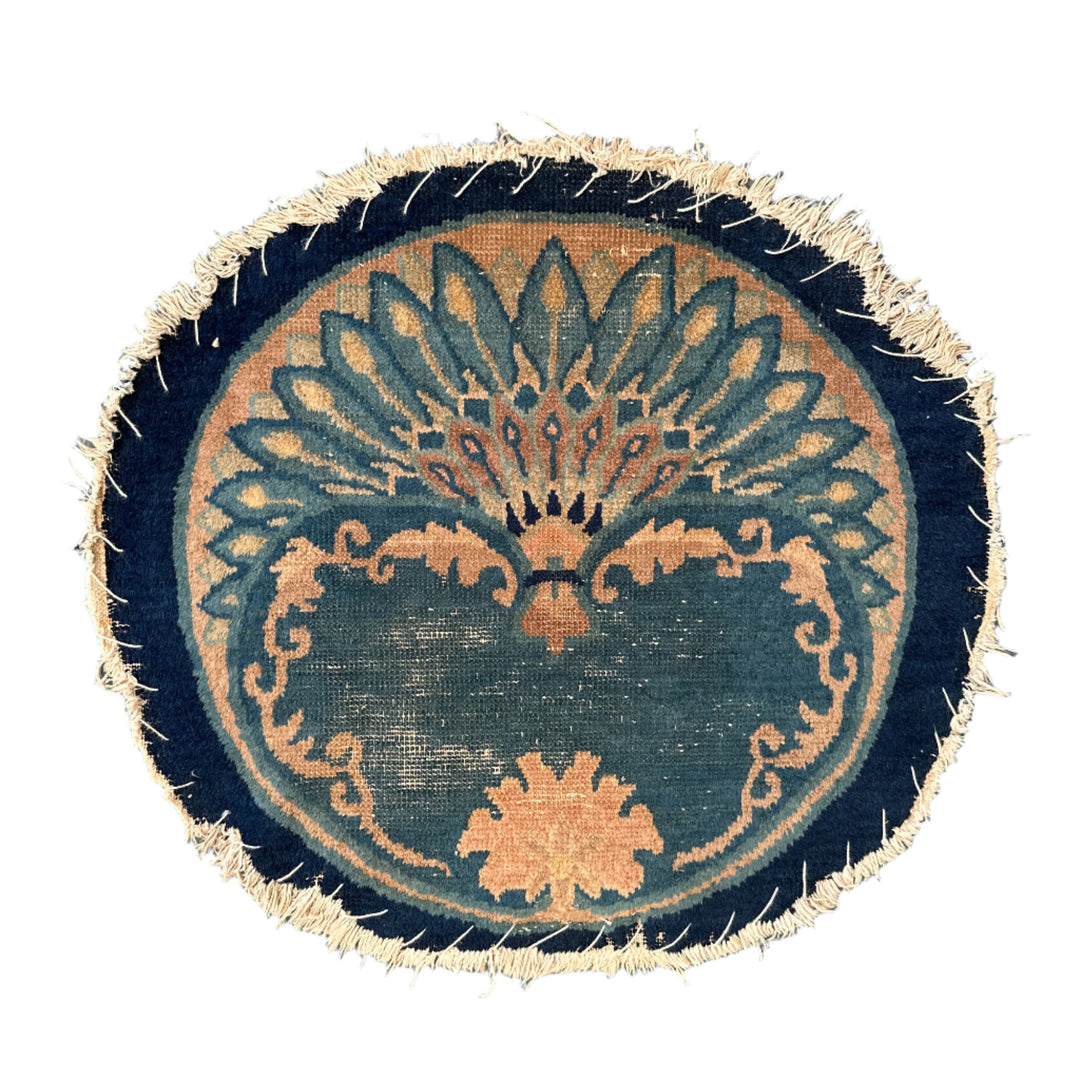 2'x2' Round Wool Rug | Antique Navy Peking Area Rug