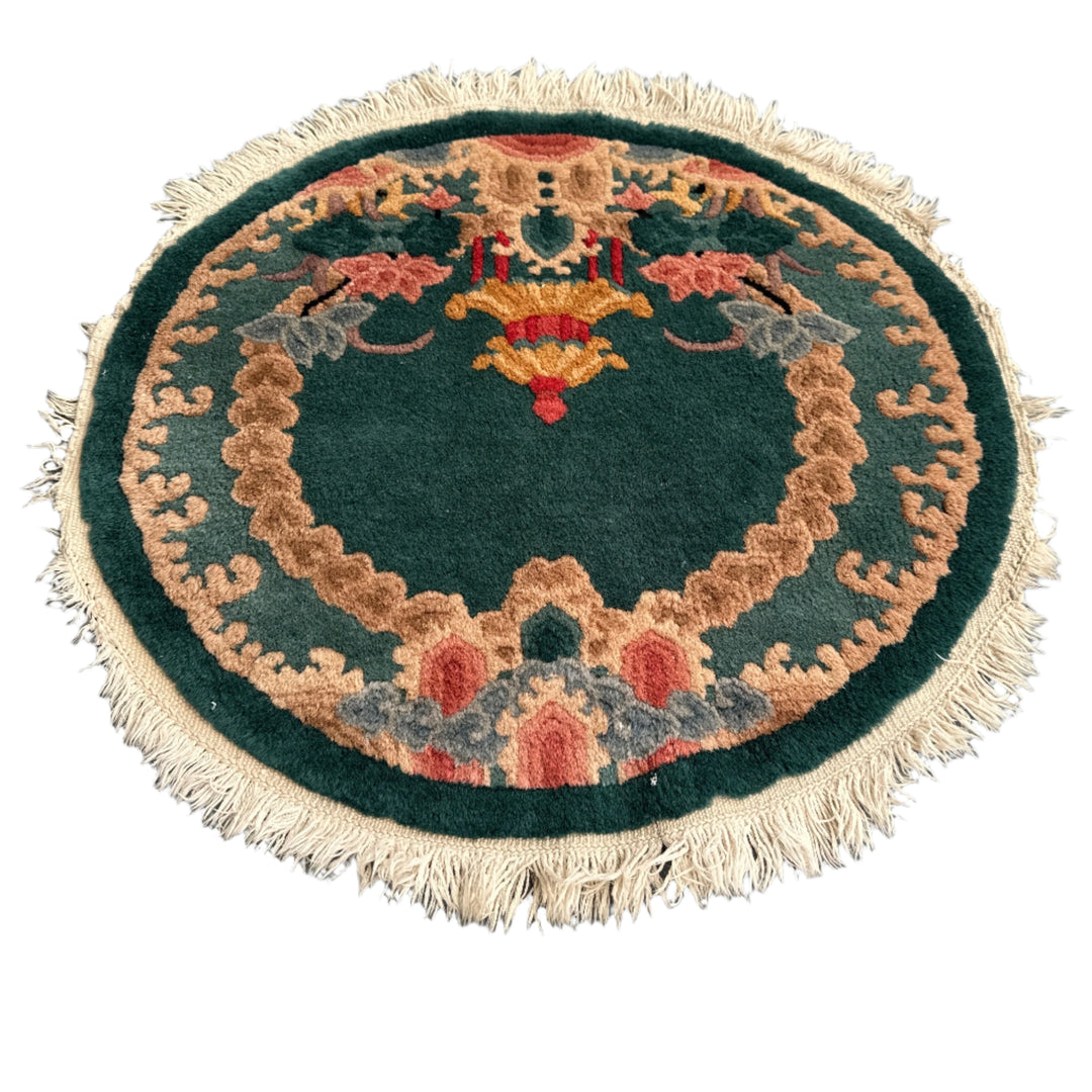 Small Round Rug | Green Wool | Art Deco Rug