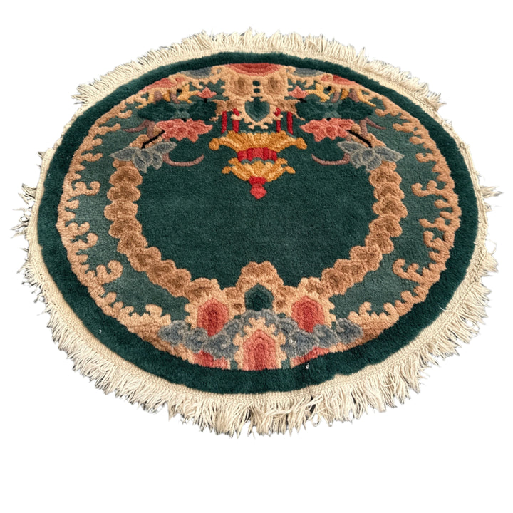 Small Round Rug | Green Wool | Art Deco Rug