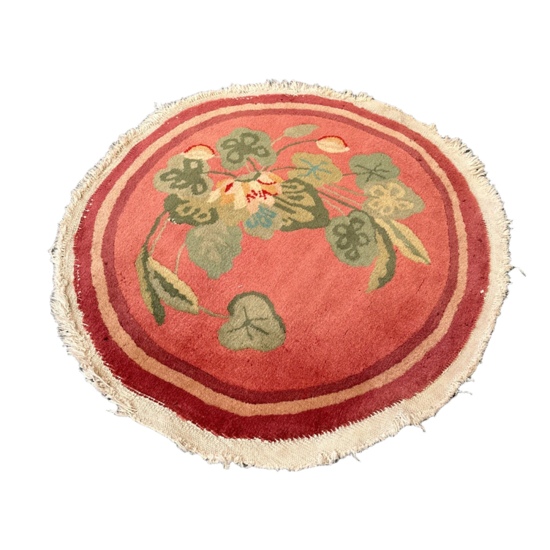 2'x2' Small Round Wool Rug | Pink Art Deco Area Rug