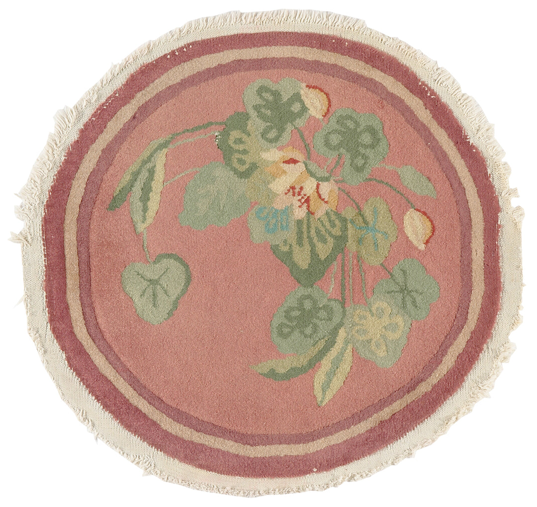 2'x2' Small Round Wool Rug | Pink Art Deco Area Rug