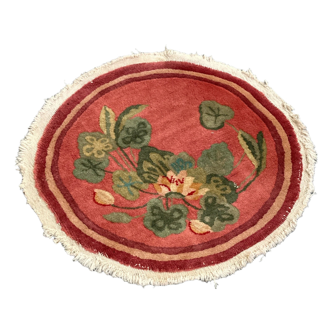 2'x2' Small Round Wool Rug | Pink Art Deco Area Rug