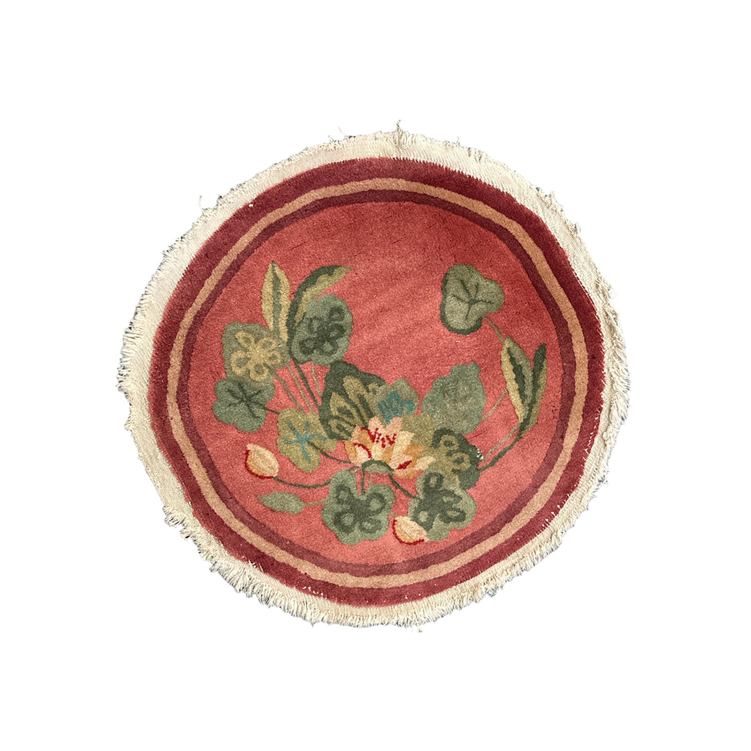 2'x2' Small Round Wool Rug | Pink Art Deco Area Rug