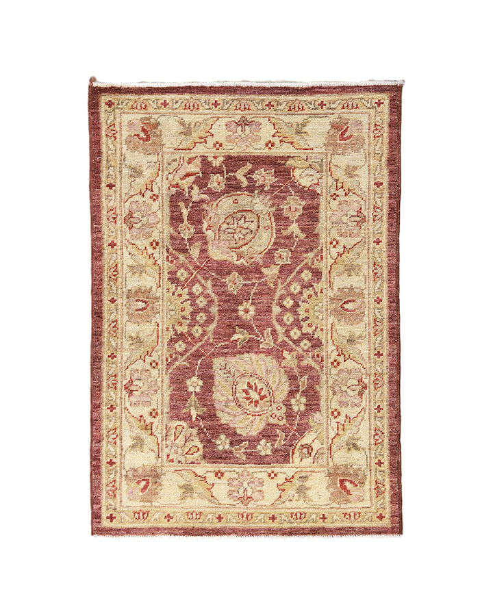 2x3 Ariana Traditional Small Tabriz Design Burgundy and Cream Floral Hand Knotted Rug 2ft 1in x 3ft